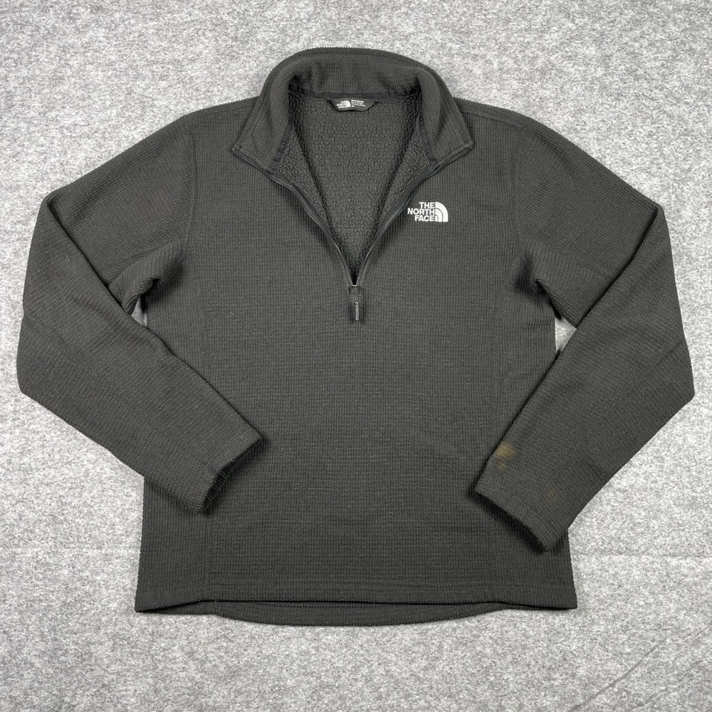 The North Face 1/4 Zip Pullover Mens M Black Outdoor Hiking Waffle Knit Fleece